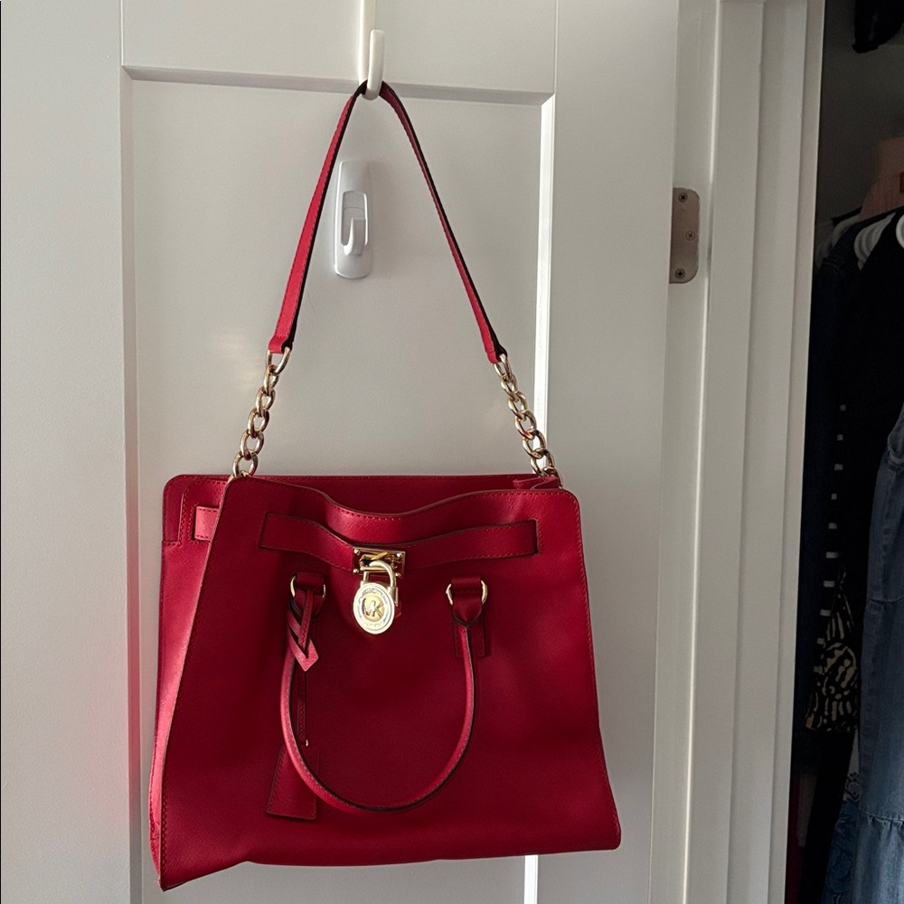 Michael Kors large red Hamilton tote bag